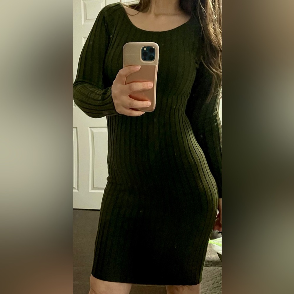 Hot & Delicious olive green ribbed mini sweater dress size Small